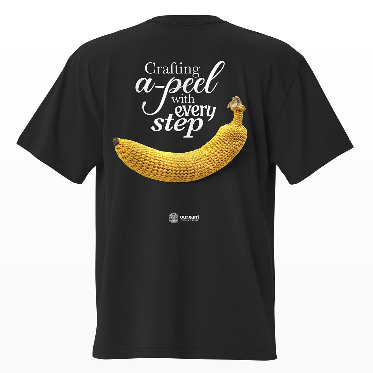 Parte trasera de la T-Shirt Bananas A-peel, algodón premium, estilo oversize, color blanco, streetwear con arte mexicano