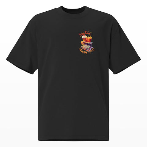 T-Shirt Fortune Happy Meal frontal, diseño elegante y exitoso, estilo oversize, color negro, streetwear con arte mexicano, algodón premium, garantía de satisfacción.