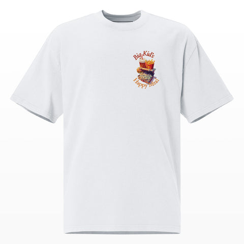 T-Shirt Fortune Happy Meal frontal, diseño elegante y exitoso, estilo oversize, color blanco, streetwear con arte mexicano, algodón premium, garantía de satisfacción.