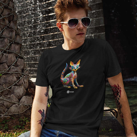 Alebrije-inspired cat T-shirt, Mexican and Latin art influences, vibrant and colorful design, unique cultural fusion wearable, Latinx Streetwear, Cat Alebrije, Latino, Cat Lover, Streetwear Premium Mexicano, Arte en T-Shirts, Latino Streetwear, Alebrije, T-Shirt Premium, Streetwear Mexicano,