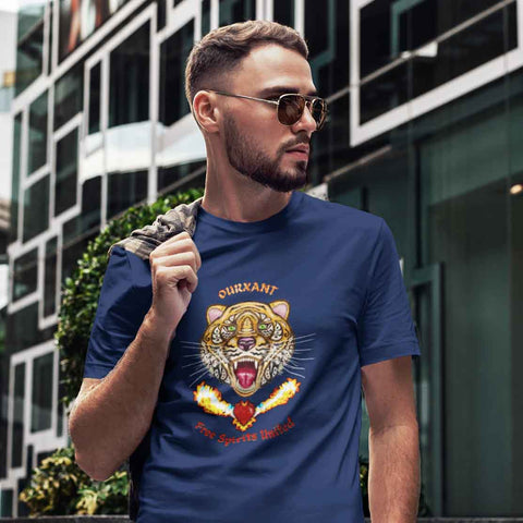 Tiger Man T-Shirt, Latinx Streetwear, Latino Streetwear Style, Latino T-Shirt, Sustainable streetwear, Premium cotton T-shirt, Tiger artwork streetwear, Latinx street art style,  Eco-conscious fashion, Urban fashion,  Fashion and art fusion, Ethically sourced clothing.